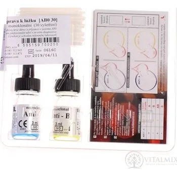 Diagnostický test AB0 30 Souprava diagnostická křížový test dárce krve a příjemce, 30 vyšetření,