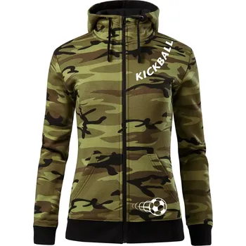 Dámská mikina Kickball nápis šikmo - Dámská mikina trendy zipper s kapucí - S ( Zelený maskáč )