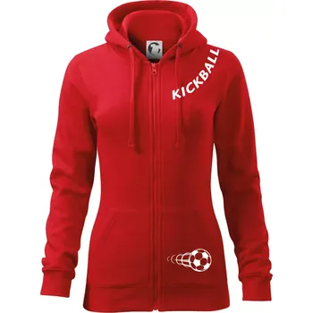 Dámská mikina Kickball nápis šikmo - Dámská mikina trendy zipper s kapucí - XS ( Červená )