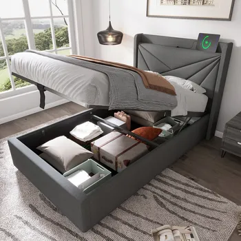 Postel Jednolůžková dřevěná postel Arhatreya 90x200 cm šedá