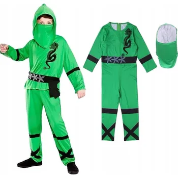 Karnevalový kostým KOSTÝM PŘEVLEK NINJA BOJOVNÍK PRO DĚTI ZELENÝ NA KARNEVALOVÝ BÁL 116 122