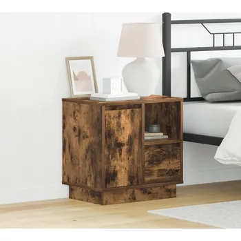 Noční stolek Noční stolek z uzeného dubu, moderní design, hnědý, obdélníkový