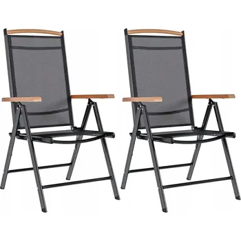 Sada 2 skládacích zahradních židlí, černé, 58x65x109 cm, hliník