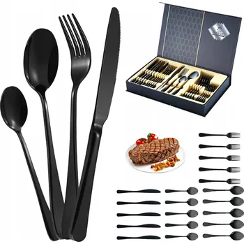 Příbor ČERNÁ SADA PŘÍBORŮ 24 DÍLŮ PRO 6 OSOB NEREZOVÁ OCEL ELEGANTNÍ