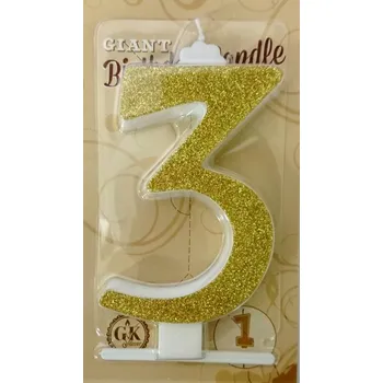 Dortová svíčka Dortisimo Svíčka velká zlatá číslo 3