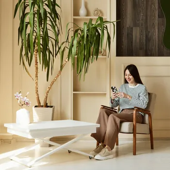 Konferenční stolek Konferenční stolek DOMM bílý obdélníkový rozkládací s nastavitelnou výškou