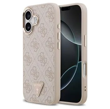 Guess PU Leather 4G Strass Triangle Logo Gold Frame MagSafe Zadní Kryt pro iPhone 17 Pink