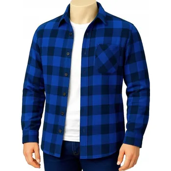 Pánská košile FLANELOVÁ PRACOVNÍ KOŠILE DLOUHÝ RUKÁV MODRÁ KOSTKA ČESKÁ KVALITA 4XL