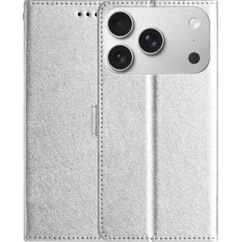Pouzdro na mobilní telefon Flipové pouzdro z PU kůže pro iPhone 17 Pro Max - stříbrné