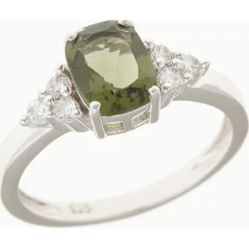 Prsten My Moldavite Stříbrný prsten s vltavínem a zirkony R029-12907 57.5 mm