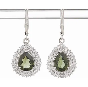 Náušnice My Moldavite Stříbrné náušnice s vltavíny a zirkony ER08