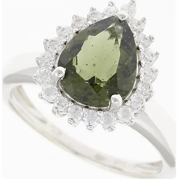Prsten My Moldavite Stříbrný prsten s vltavínem a zirkony R11-12038 55 mm