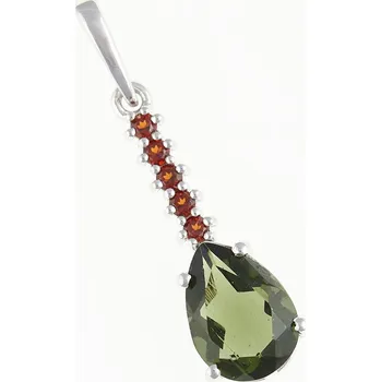 Přívěsek My Moldavite Stříbrný přívěsek s vltavínem a granáty 412G-14048