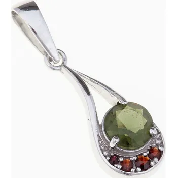 Přívěsek My Moldavite Stříbrný přívěsek s vltavínem a granáty 1112-178