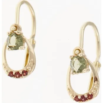 Náušnice My Moldavite Zlaté dětské náušnice s vltavíny a granáty AUVGD07-5WG