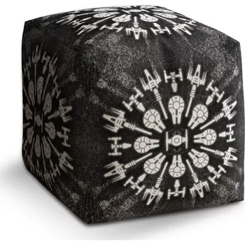 Taburet Sablio Taburet Cube Star Wars Vesmírné lodě na šedém abstraktu: 40x40x40 cm