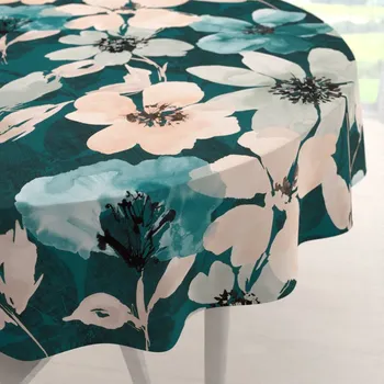 ubrus Sametový kulatý ubrus Tamara TMR-027 Velké květy na tmavě zeleném Ø 100 cm