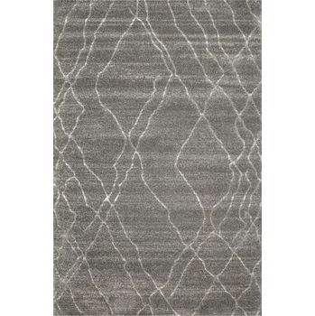 Koberec 140x190 cm KOBEREC LORIS STŘÍBRNÝ ŠEDÝ S PRUHY ROMBY KRÉMOVÝ DO OBÝVÁKU