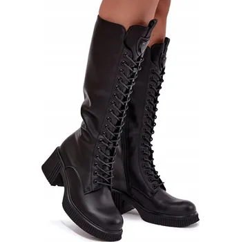 Dámské kozačky KOZAČKY KANADY DÁMSKÉ PŘÍRODNÍ KŮŽE PODPATEK BLOK VINCEZA 66804 ČERNÉ 36