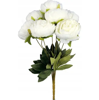 umělá květina Umělá Kytice 7 Pivoňek Krémových 48cm Realistická Dekorace NA HŘBITOV