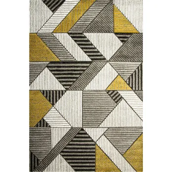 Koberec KOBEREC ŠEDÝ ŽLUTÝ TROJÚHELNÍKY VYŘEZÁVANÝ VLÁKNO MĚKKÝ AMELIA 140x190 cm