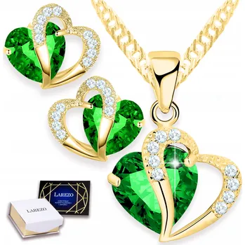 Náhrdelník Sada Zlatých Šperků Náhrdelník a Náušnice Zelená Křišťálová Srdce