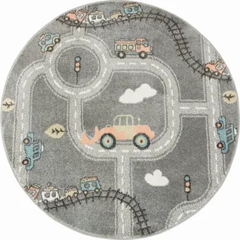 Koberec KOBEREC KULATÝ PASTELOVÝ DĚTSKÝ PRO CHLAPCE VLÁČKY ŠEDÝ LIMA prům. 100 cm