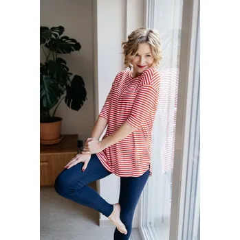 Dámská tunika Bambusová tunika Dora s 3/4 rukávem červenobílý proužek Velikost: M