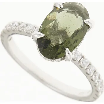 Prsten My Moldavite Stříbrný prsten s vltavínem a zirkony 982-12251 53 mm
