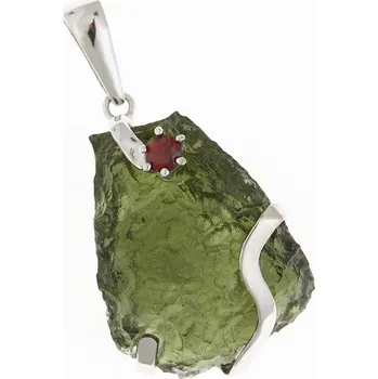 Přívěsek My Moldavite Stříbrný přívěsek s přírodním vltavínem a granátem 10162-12410