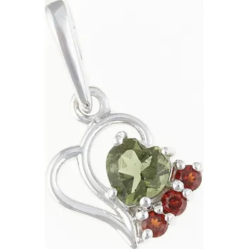 Přívěsek My Moldavite Stříbrný přívěsek s vltavínem a granáty - srdce 414G