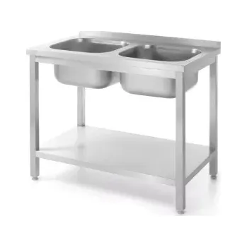 Jídelní stůl Stůl s umyvadlem se 2 mísami a policí, 100x60x85 cm | HENDI 817032