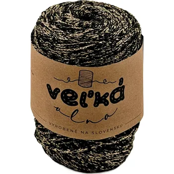 Příze VEĽKÁvlna VEL'KÁ vlna bavlněná šňůra na háčkování 2mm Uhel se zlatou nitkou