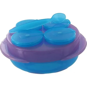 dětská jídelní sada DBB REMOND dBb Baby Snack, sada 4 misek, talíř, lžíce modro-fialová