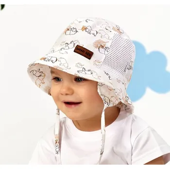 Klobouk AJS Klobouček letní děrovaný SAFARI KIDS Ecru se zavázkou vel. 50cm