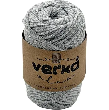 Příze VEĽKÁvlna VEL'KÁ vlna bavlněná šňůra na háčkování 2mm Sněženka se stříbrnou nitkou