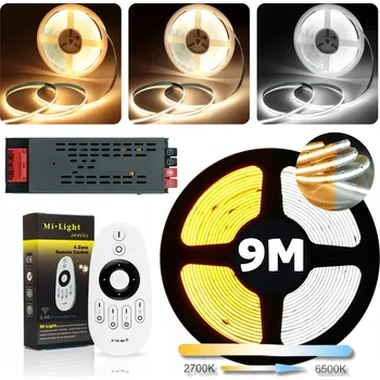 LED páska SADA LED COB pásek teplá-studená bílá CCT 3000-6500K 24V 14W/m souvislá linie 9m