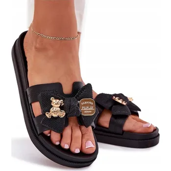 Dámské pantofle NAZOUVÁKY PLATFORMA MAŠLIČKA ZLATÁ BROŽ ČERNÁ 40