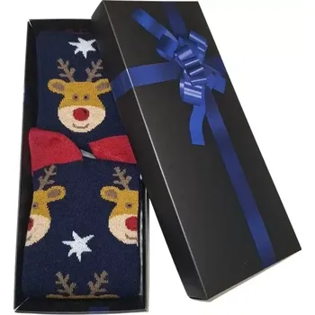 Dámské oblečení Ponožky v krabičce On a Ona Vánoční sobík ( 2 páry ) - tmavě modrá