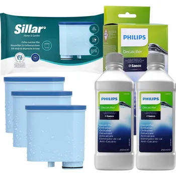 2x odvápňovač Philips CA6700 250 ml + 3x filtr Sillar pro kávovary Philips