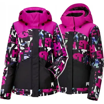 BAREVNÉ VZORY DÁMSKÁ ZIMNÍ BUNDA NA SVAH TEPLÁ KAPUCE S