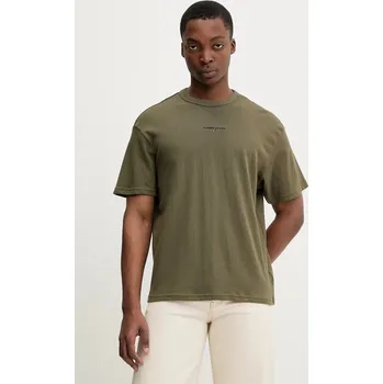 Pánské tričko Bavlněné tričko Tommy Jeans pánské, béžová barva, s aplikací, DM0DM21110 78X, vel. L