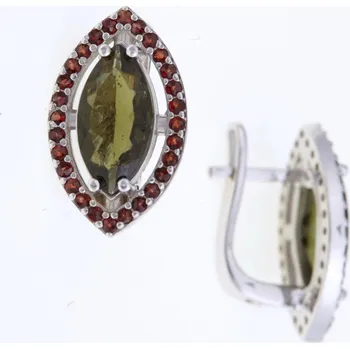 Náušnice My Moldavite Stříbrné náušnice s vltavíny a granáty 052G