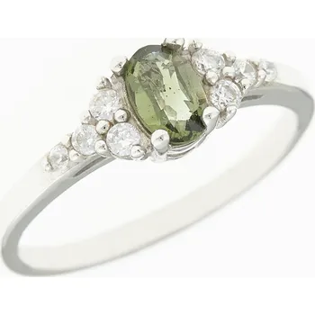 Prsten My Moldavite Stříbrný prsten s vltavínem a zirkony 3042-246 60 mm
