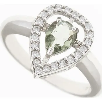 Prsten My Moldavite Stříbrný prsten s vltavínem a zirkony 093-658 52 mm