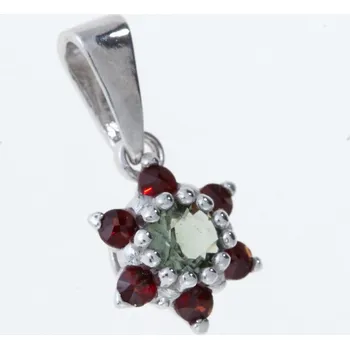 Přívěsek My Moldavite Stříbrný přívěsek s vltavínem a granáty 1007