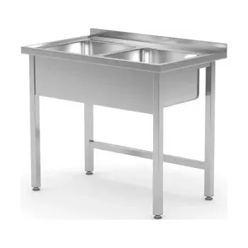 Nerezový dřez Nerezový stůl s dvojitým dřezem, 100x60x85 cm | HENDI 815007