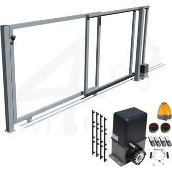 brána Posuvná teleskopická brána na kolejnici vč. sloupků a automatizace - 4000 x 2000 mm