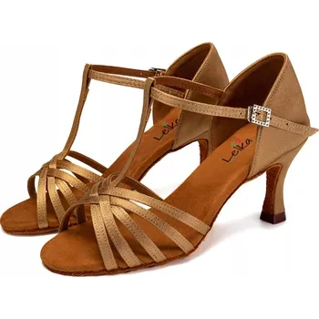 Dámské sandále Lelka taneční boty na latino 331 - SVĚTLE HNĚDÁ - podpatek 7,5 cm, velikost 39