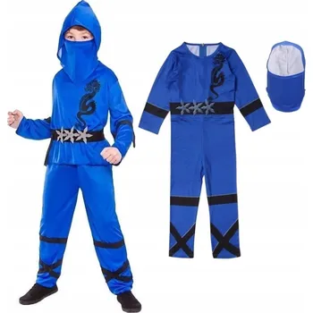 Karnevalový kostým KOSTÝM PŘEVLEK NINJA BOJOVNÍK PRO DĚTI MODRÝ KARNEVALOVÝ BÁL 104 110
